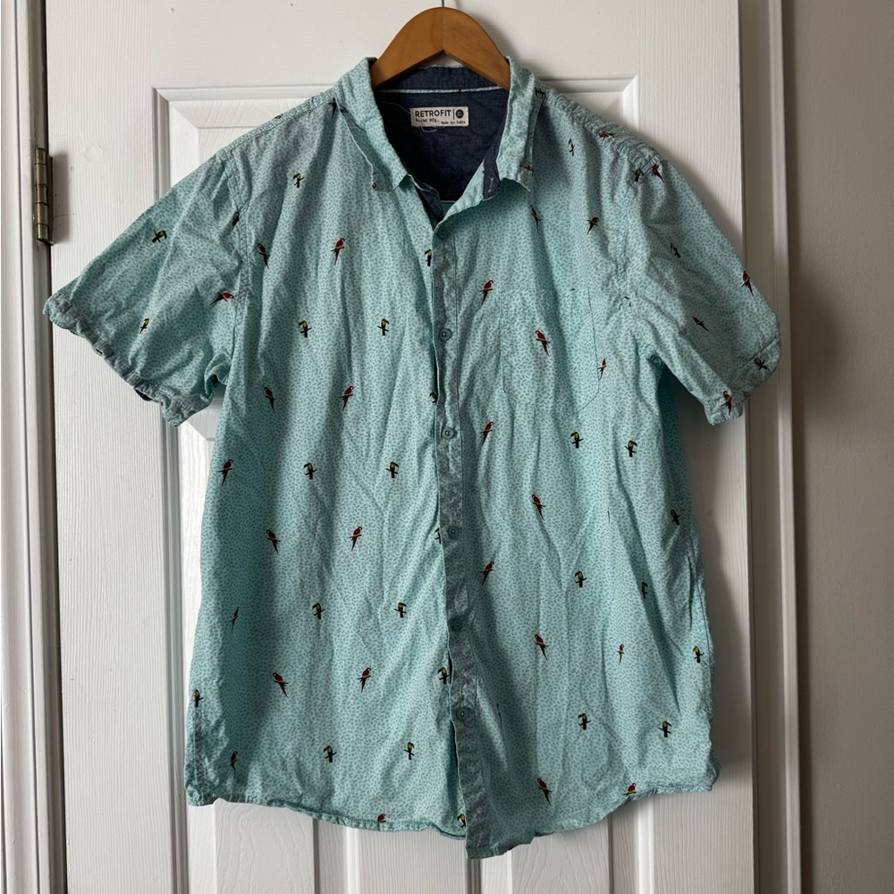 Retrofit XL Parrot Print Short Sleeve Button Down Casual Shirt 0535